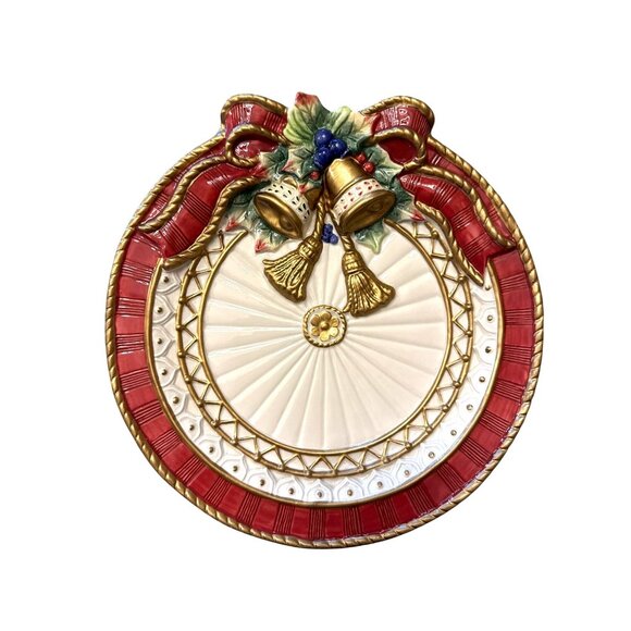 Fitz & Floyd Other - Fitz & Floyd Classics Christmas Plate 9" Red Green Bells Holly Holiday Decor